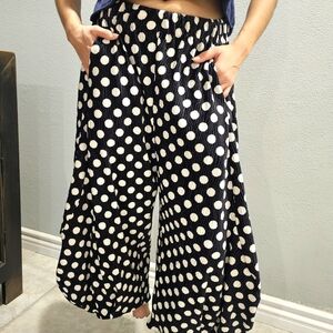 Imakokoni Womens Loose Wide Leg Polka Dot Pants Ruffle Long Sleeve Shirt Set